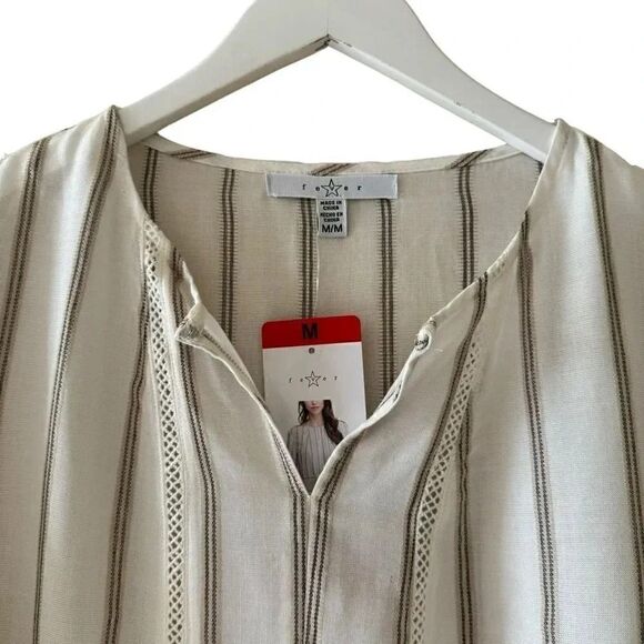 NWT Fever 3/4 Sleeve Blouse, Tan/Ivory Stripes Lace Bohemian Gypsy Sz M #1842 - Picture 3 of 11